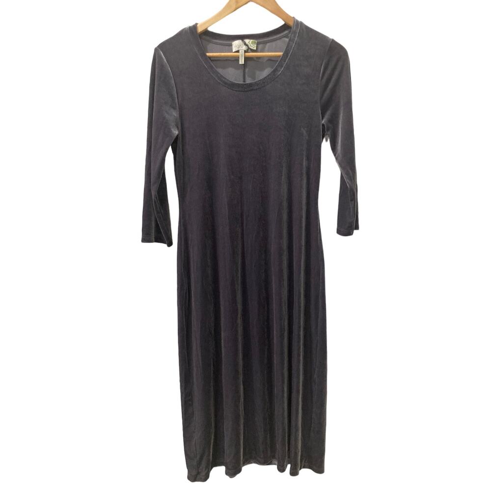 Sahalie Gray Velvet Midi 3/4 Sleeve Dress Size Small